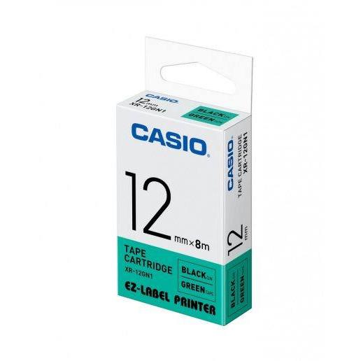 Cinta Casio XR-12-GN negro sobre verde de 12 mm