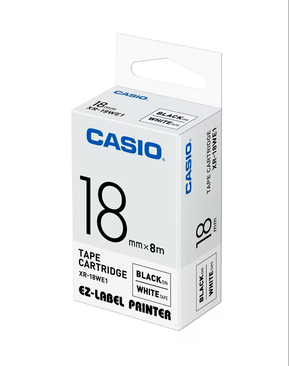 Cinta Casio XR-18GCWE negro sobre blanco de 18 mm (variante premium)