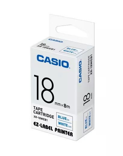 Cinta Casio XR-18WEB1 azul sobre blanco de 18 mm