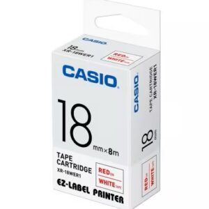 Cinta Casio XR-18WER1 rojo sobre blanco de 18 mm