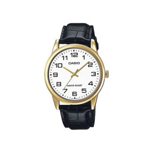 Reloj Casio MTP-V001GL-7B de cuero análogo borde dorado para hombre