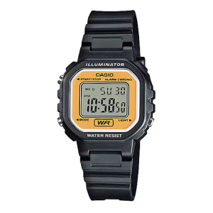Reloj Casio LA-20WH-9A retro correa de resina con bordes amarillos para dama