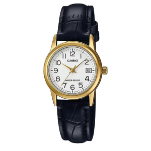 Reloj Casio LTP-V002GL-7B correa de cuero bordes dorados