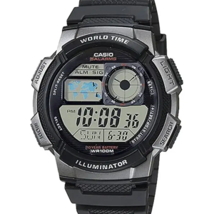 Reloj casio digital world time negro y plateado AE-1000W-1BV