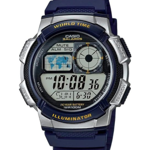 Reloj casio digital world time azul y plateado AE-1000W-2AV