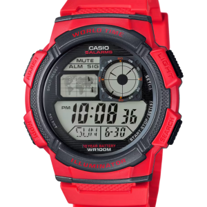 Reloj casio digital world time rojo y negro AE-1000W-4AV