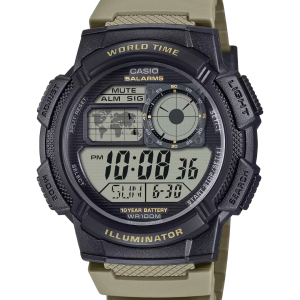 Reloj casio digital world time verde militar y negro - AE-1000W-5AV