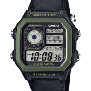 Reloj casio digital world time verde militar y negro AE-1200WHB-1BV