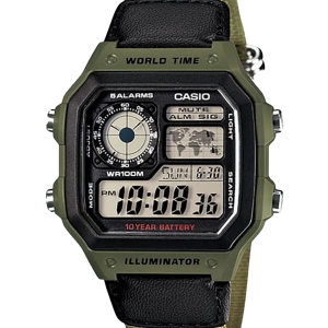 Reloj casio digital world time verde militar AE-1200WHB-3BV
