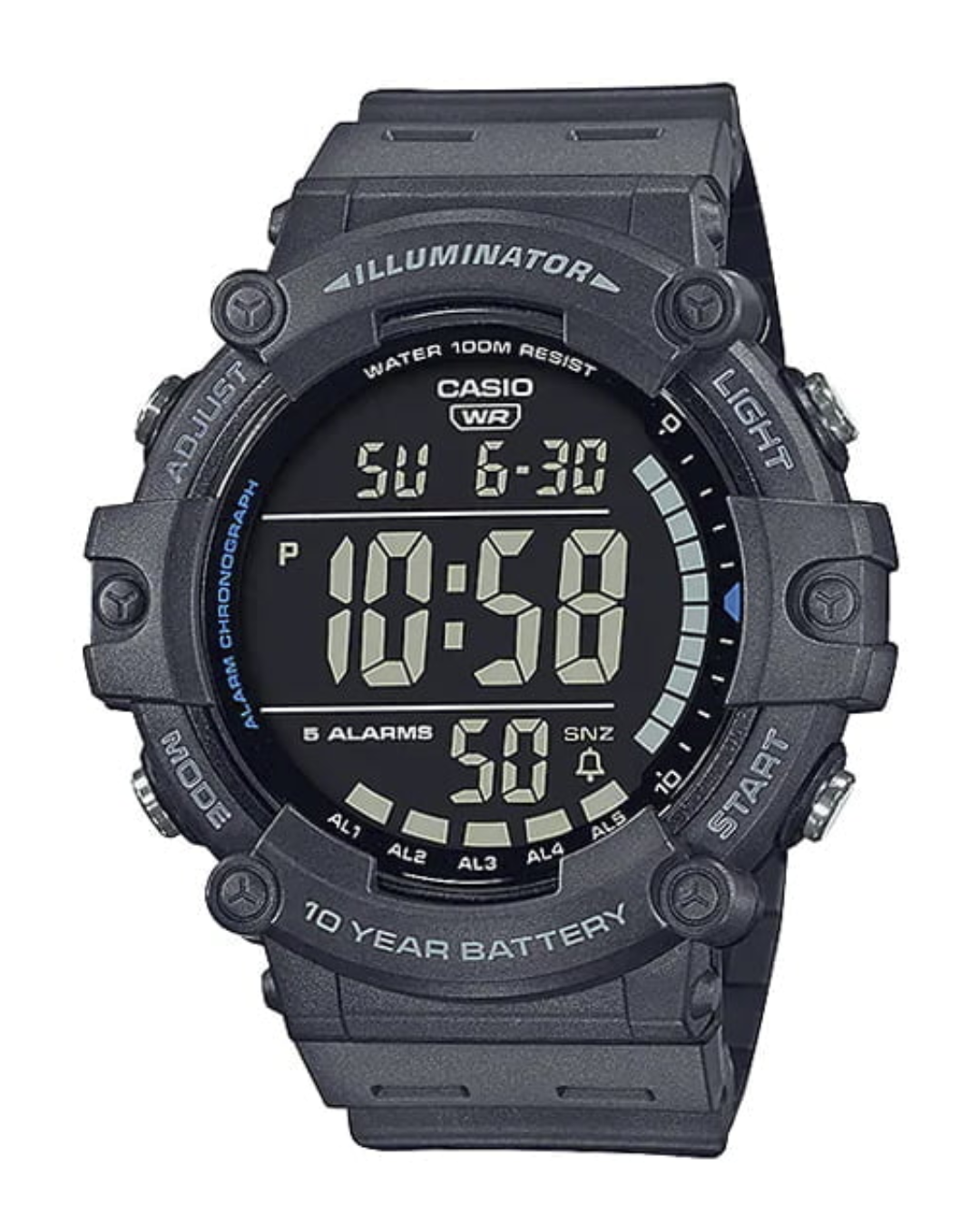 Reloj casio digital deportivo negro y plateado AE-1500WH-1AV
