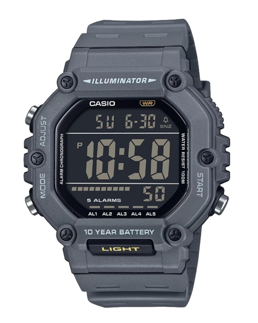 Reloj casio digital deportivo gris y negro iluminator AE-1600H-8BV