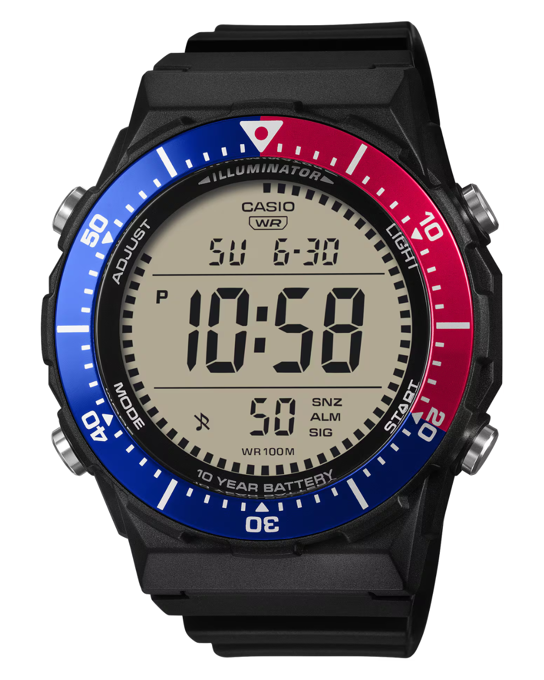 Reloj casio digital deportivo negro, azul y rojo AE-1700H-1A2V