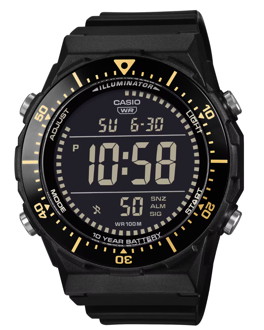 Reloj casio digital deportivo negro con detalles dorados AE-1700H-1BV
