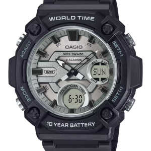 Reloj casio ana-digi world time negro y plateado - AEQ-120W-1AV