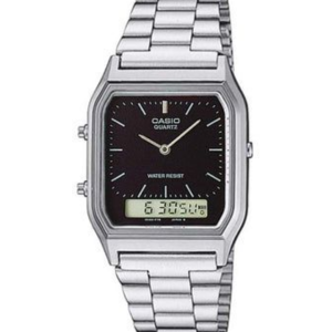 Reloj casio vintage ana-digi plateado con esfera negra - AQ-230A-1D