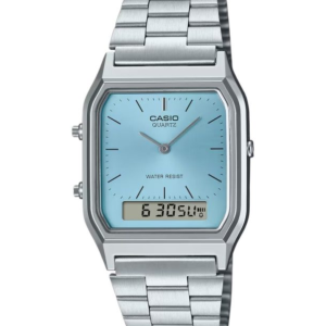 Reloj casio vintage ana-digi plateado con esfera celeste - AQ-230A-2A1