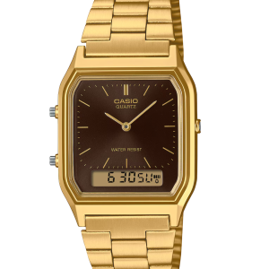 Casio Vintage Analog Digital Gold Tone Stainless Steel Brown Dial Quartz AQ-230GA-5A Unisex Watch