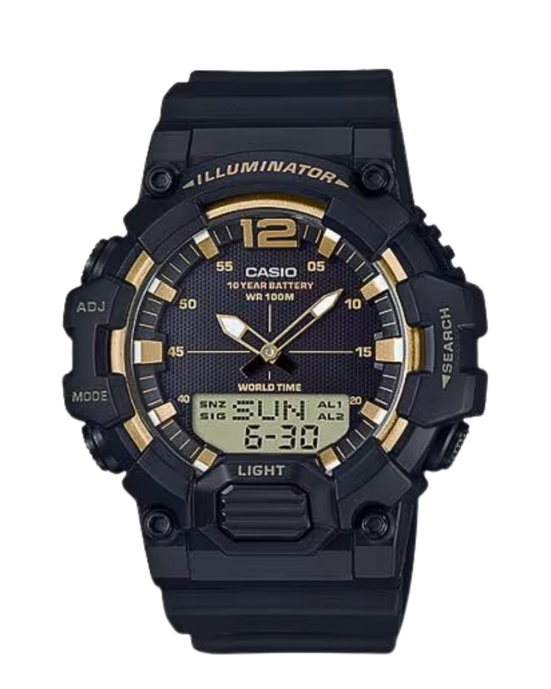 Reloj casio negro con detalles dorados HDC-700-9AV