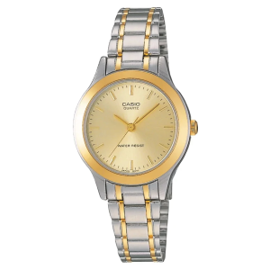 Reloj Casio LTP-1128G-9A con correa metálica dorada y plateada