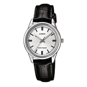 Reloj Casio LTP-V005L-7A plateado con correa de cuero negra