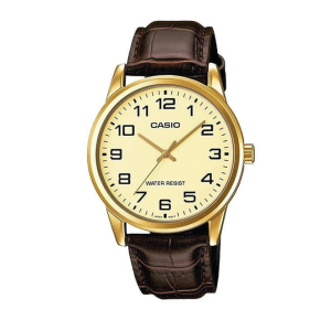 Reloj Casio MTP-V001GL-9B dorado con correa de cuero